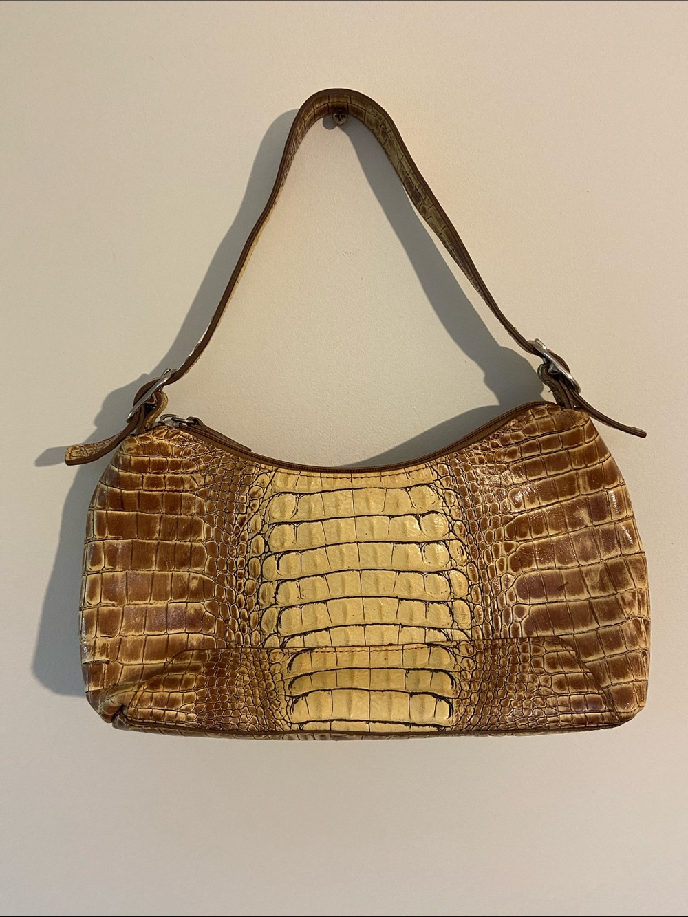 Wilsons Leather Croc-Embossed Shoulder Bag in Brown and Cream